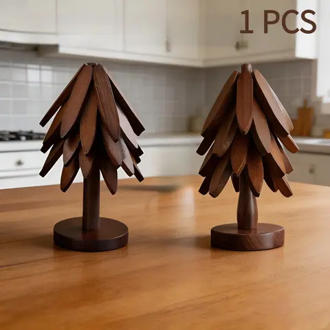 New Wooden Coasters Set for Hot Dishes - Christmas Tree Design! Foldable Kitchen Decor for Pots, Bowls, Cups & Hot Pots Kitchenware Decorative Coaster
