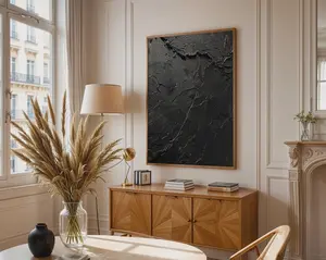 Abstract Black Wall Art, Textured Modern Print, Monochrome Dark Gray Decor for Living Room