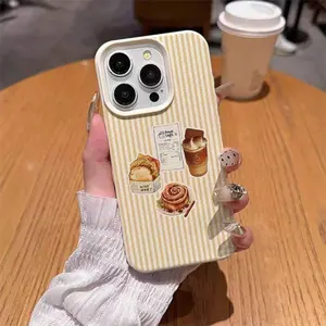 Food Pattern Faux Leather Texture Phone Case, Fits Apple iPhone Models, Thick Full-Body Anti-Drop, Lens Group Elevated, Perfect Holiday Gift
