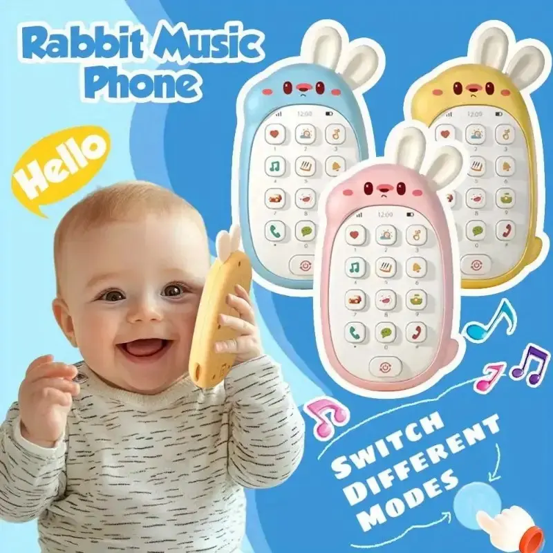 Cute Bunny Musical Toy Phone, Interactive Educational Toy with Bright Color, Baby Music Story Learning Play Phone, Sensory Developmental Toy for Toddlers 10 Months+, Perfect Gift for Christmas Halloween Easter Birthday, Batteries Not Included