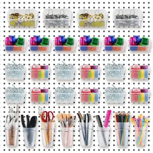 60 Pcs Pegboard Cups Pegboard Bins Set, Wall Organizer with and Loops, Assortment Organizer Accessory for Office Craft Workshop(Clear)