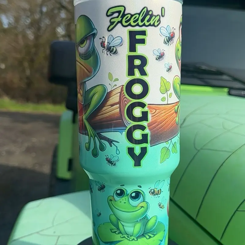 Feelin Froggy Tumbler 40oz Stainless Steel Handmade Frog Lid Straw Bottle Drinkware Water Bottles Cup Mug Portable Bottled Washable Reusable Insulated Flasks