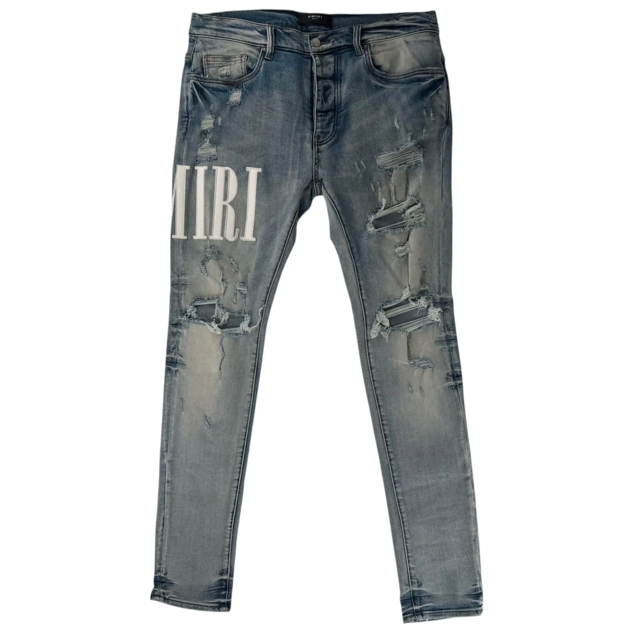 987154 Amiri Logo Patch Jeans Blue