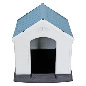 32" Large Plastic Dog House - Indoor-Outdoor Kennel with Elevated Floor, Rainproof & Waterproof Roof, White