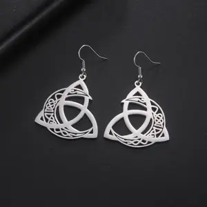 Viking triangle knot moon phase wrap pendant earrings eternity knot titanium steel earrings for daily wear