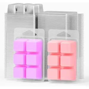 Wax Melt Clamshell Containers, 100 Pack, 6 Cavity, Clear Plastic, Square Shape, for DIY Wax Melt Candles, 4.5x3x1 Inches (Square)