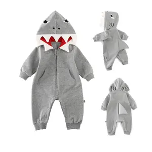 Newborn Baby Boy Girl 3D Cartoon Shark Hooded Romper Jumpsuit  Zipper Climb Playsuit
