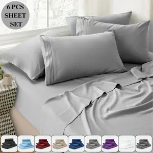 6pcs Queen Sheet Set, Breathable & Cooling Bed Sheets | 18" Deep Pockets | Ultra-Soft Hotel Luxury Bedding Set | Wrinkle, Fade, Stain Resistant(1* Flat Sheet + 1* Fitted Sheet + 4* Pillowcases)