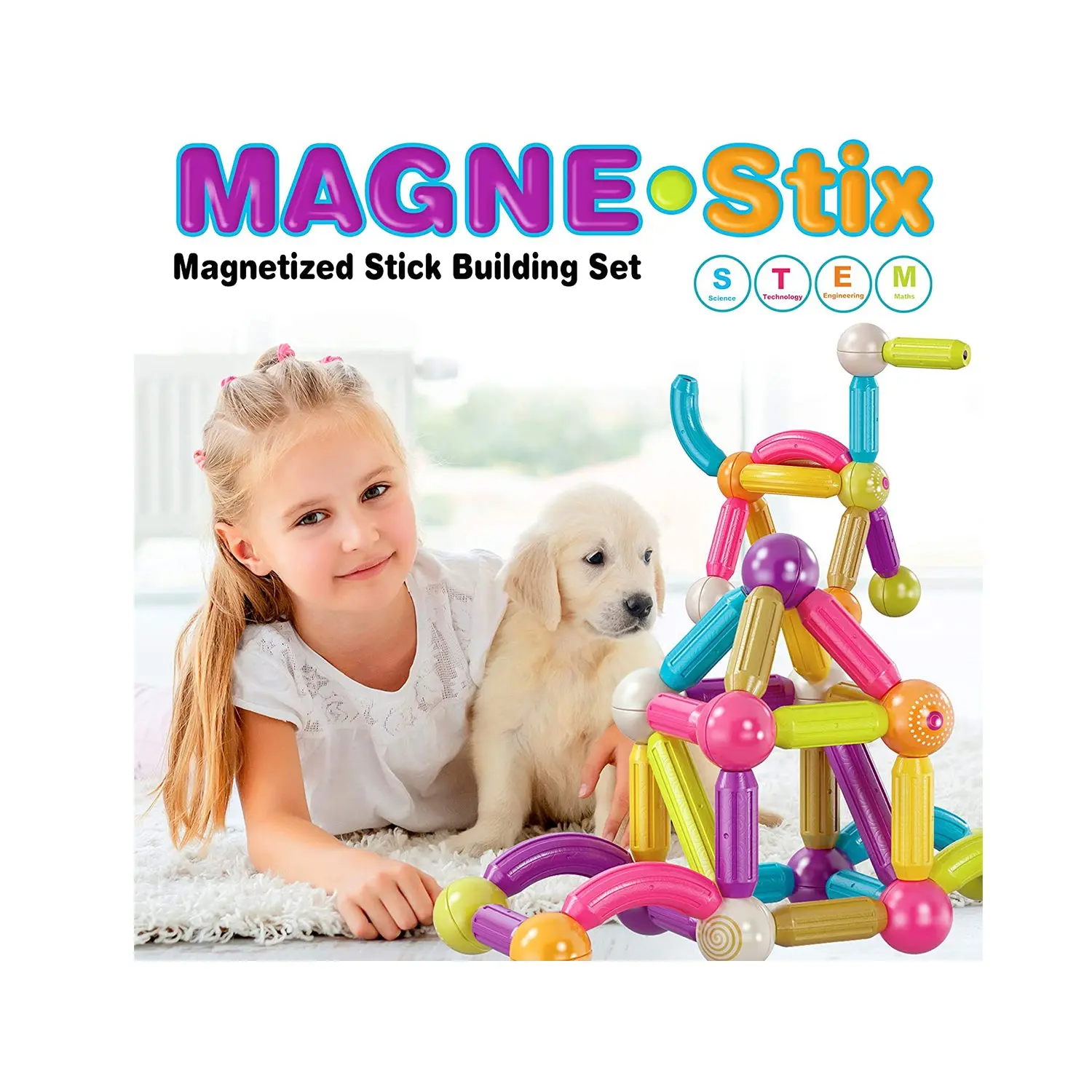 Contixo ST2 Magnetic Building Set - 68-Piece STEM Plastic Block Model Building Kit, Magnetic Blocks, Sensory Play DIY Playset for Creative Kids Ages 3+, Building Blocks