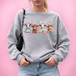 Easter Day Cow Sweatshirt, Easter Day Sweater, Cute Cow T-Shirt, Bunny Cow Shirt, Easter Cow Tee, Easter Day Heifer Shirt, Easter Outfit Top, Bunny Lover Gift, Spring Women Shirt