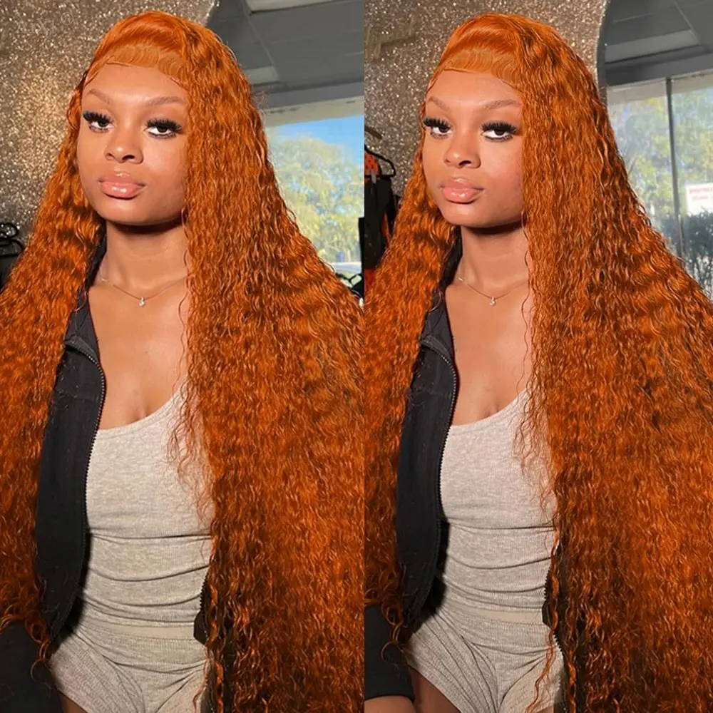 Bling Hair Ginger Oranger 13x6 Deep Wave Wig 13x4 13x6 Hd Transparent Lace Front Wigs Colorful Human Hair Curly Wave Wig For Women Pre Plucked With Baby Hair 180% Density