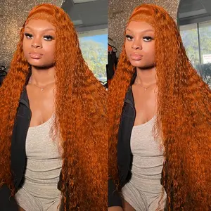 Bling Hair Ginger Oranger 13x6 Deep Wave Wig 13x4 13x6 Hd Transparent Lace Front Wigs Colorful Human Hair Curly Wave Wig For Women Pre Plucked With Baby Hair 180% Density