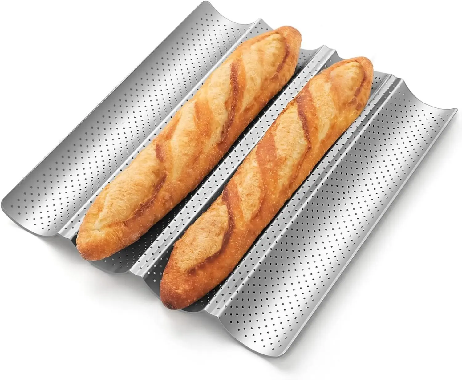 Baguette Bread Pan, Premium Nonstick Perforated Baguette Pan for French Bread Baking, 4 Loaves Baguette Baking Tray for Sourdough, Italian Bread, Perfect for Creating Crisp Golden-Brown Crust