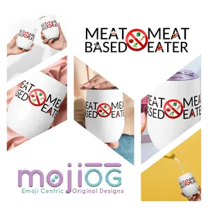 MEAT EATER Wine Tumbler by MojiOG - White w/ Fun Emoji Minimalist Modern Design - High Quality Stainless Steel w/ Double Wall Seal & Operational Lid - Great for Red, White & All Wine + To-Go Beverages, Iced Coffee, Tea, Lemonade, Infused Water, Juices etc