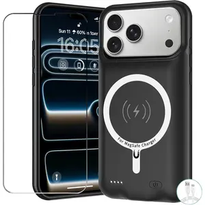 Case for  17 Pro Max, Upgraded 12000mAh Pack Rechargeable Charger Case with   Compatible for  17 Pro Max (6.9 inch) External   Cover (Black)