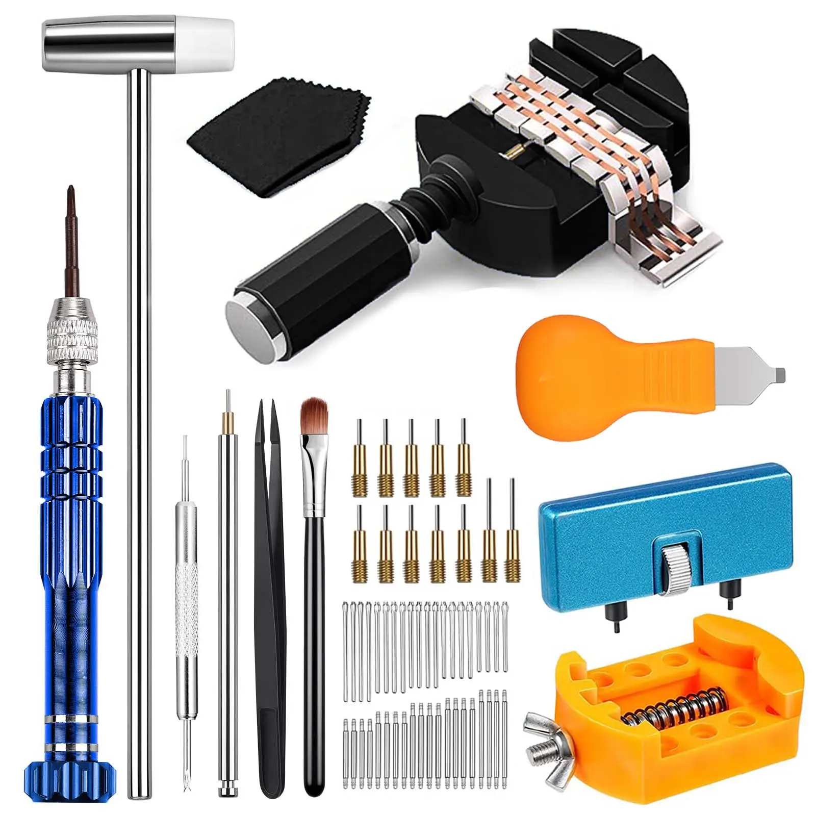 1 Set Watch Repair Kit, Battery Replacement, Link Removal, Resizing, Opener, Screwdriver, Wrench, Cleaning, Spring Bar Tool, Tweezers