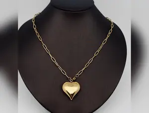 Paper Clip Design Chain Heart-shaped Charm Necklace
