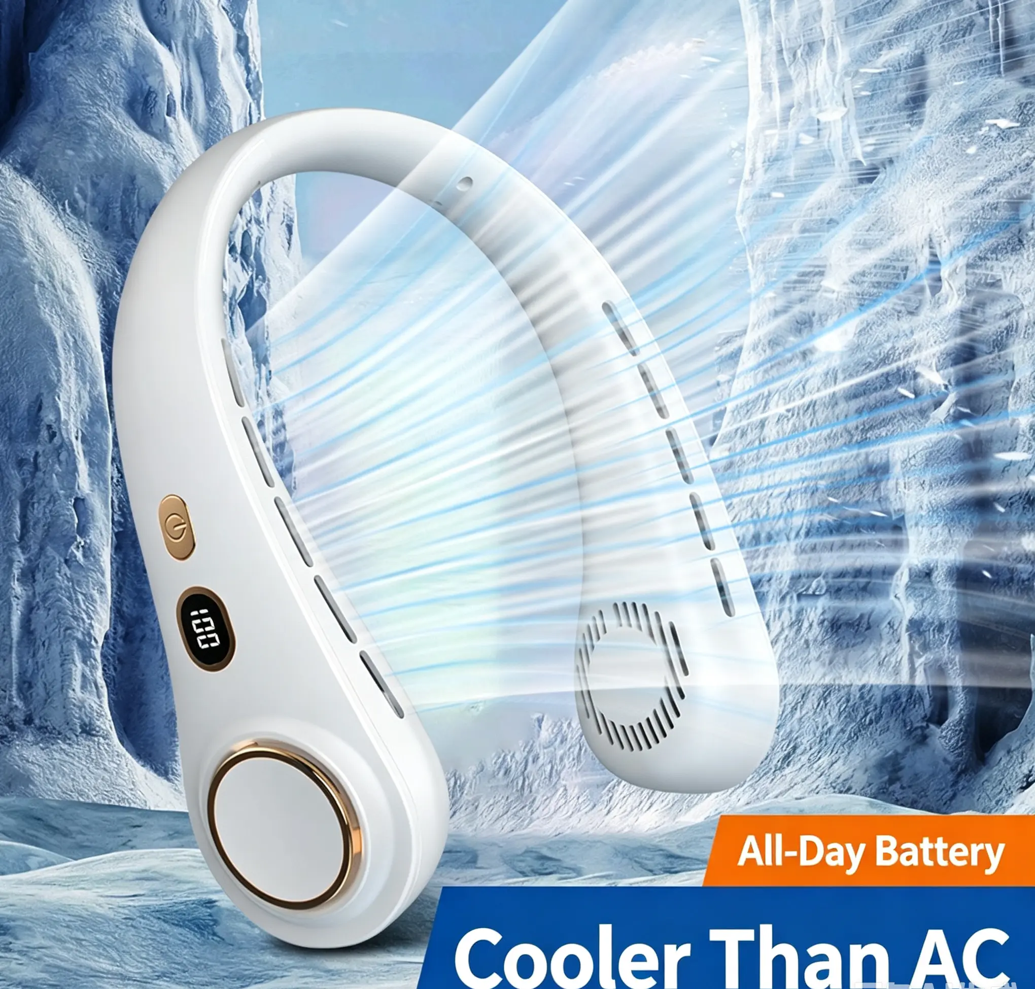 Bladeless Neck Fan with Digital LED Display, Hands-Free Personal Cooling Device, Portable Hanging Home Decor Accessory for Home Use