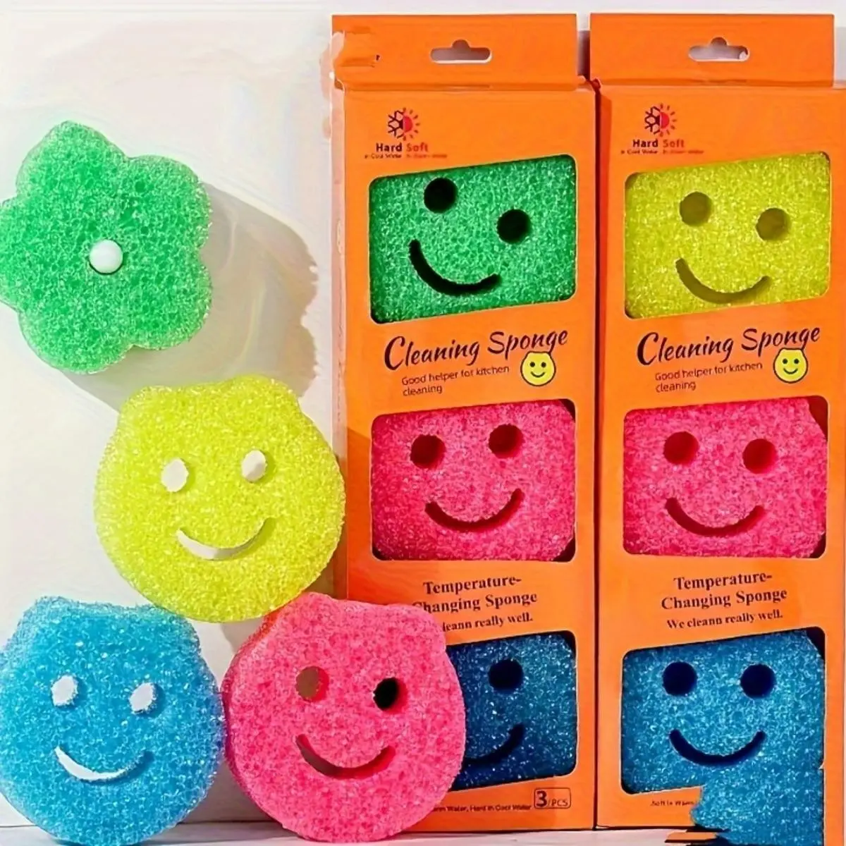 7-Pack Thick Cleaning Sponges with Smile Design, Color-Coded Kitchen Scrubbers, Dish Sponges, Dishwashing Sponge, High-Density Material, Durable & Non-Scratch, Easy to Dry, Sponges for Cleaning, Household Cleaning Sponges