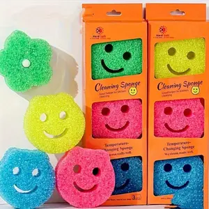 7-Pack Thick Cleaning Sponges with Smile Design, Color-Coded Kitchen Scrubbers, Dish Sponges, High-Density Material, Durable & Non-Scratch, Easy to Dry