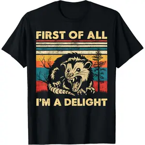 100% Cotton Men'S First Of All I'M A Delight Sarcastic Angry Opossum Possum T-Shirt Golf Gift T-Shirt For Men And Women