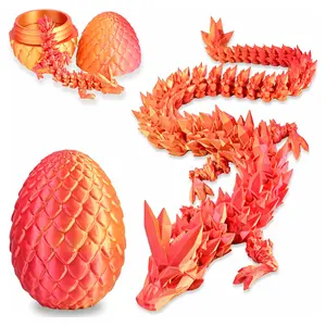 3D Printed Crystal Dragon and Egg, Flexible Jointed Fidget Toy, Crystal Dragon, Desk Decor for Adults and Kids, Figurines