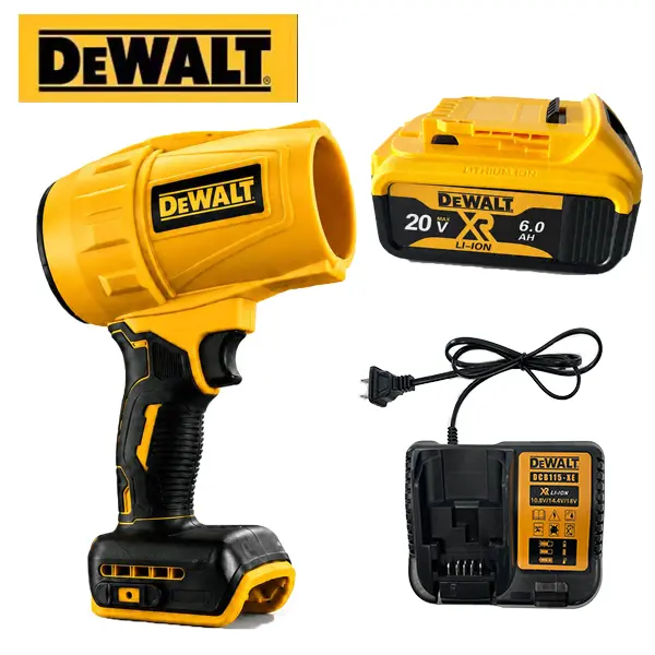 DEWALT DCE100B Compact Jobsite Blower, 100 CFM Airflow, 3-Speed Control, Variable Speed Trigger, 3 Nozzle Attachments for Garage Cleaning, Workshop Maintenance