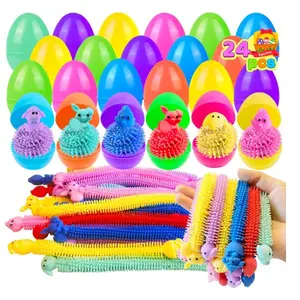 24-Pack Easter Eggs with Bunny Stretchy Strings – Sensory Fidget Toys for Kids, Adults & Toddlers, Easter Basket Stuffers, Party Favors, Egg Fillers & Gifts