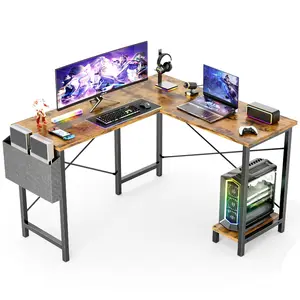 DingdingO L Shaped Computer Corner PC Gaming Table with Side Storage Bag, Sturdy Desk for Home Office Writing Workstation, 50 Inch, Black