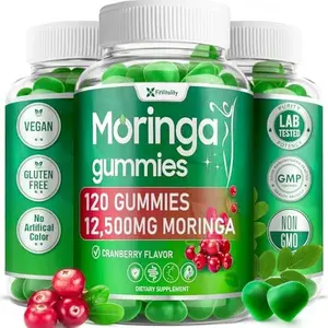 Moringa Gummies with Ginger, Turmeric & Probiotics | 120 Vegan, Sugar-Free Chewables | 12,500mg Moringa Equivalent per Serving | Plant-Based Pectin Formula with Vitamin C