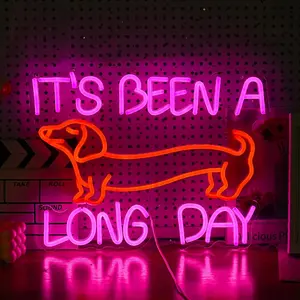 Dimmable  Neon Sign Pink It's Been A Long Day Neon Light for Wall Decor Red Cute Dachshund LED Light Up Sign with USB for Bedroom Pet Shop  Theme Party Decor  for  Lovers (16.5*12.6In)