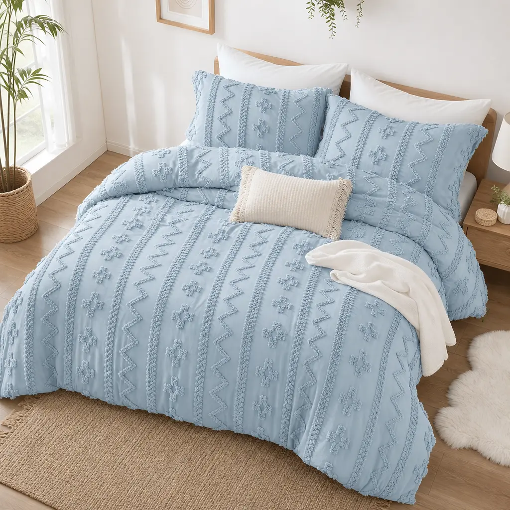 【New products】Sasttie Burgundy Size Boho Tufted GentleSoft 3-Piece Fabric Bedding Set - Jacquard Soft Farmhouse Embroidery All-Seasons Comforter, Bedroom Decor, Bedding Sets Collections, Gift for Women,Halloween Gifts,Ideal for Bedroom Decoration,familyfu