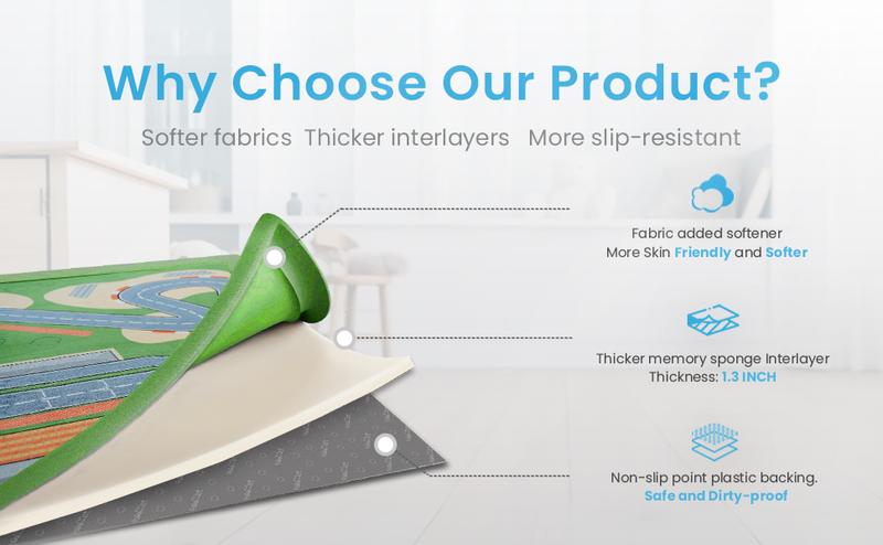 PaPaMat 1.3" Extra Thick Plush Baby Play Mat –  Educational Padded Game Mats with Car Track Design, Non-Slip & Shock-Absorbing for Crawling Toddlers