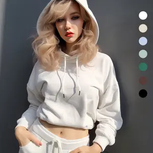 Women's Autumn Short Pullover Hooded Crop Sweatshirt High Waist Fleece Sweatshirt Womenswear Tops