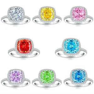 [vvjewelry] vv1720  hand-set fireworks ice cut  fat square high-carbon diamond temperament ring Cross-border new 925 sterling silver ring