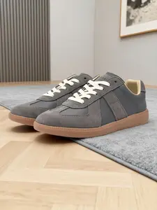 American Vintage Worn Out German Trainer Shoes, Textile Patchwork Low Top Sneakers, Casual Commuter Daily Wear, All Seasons