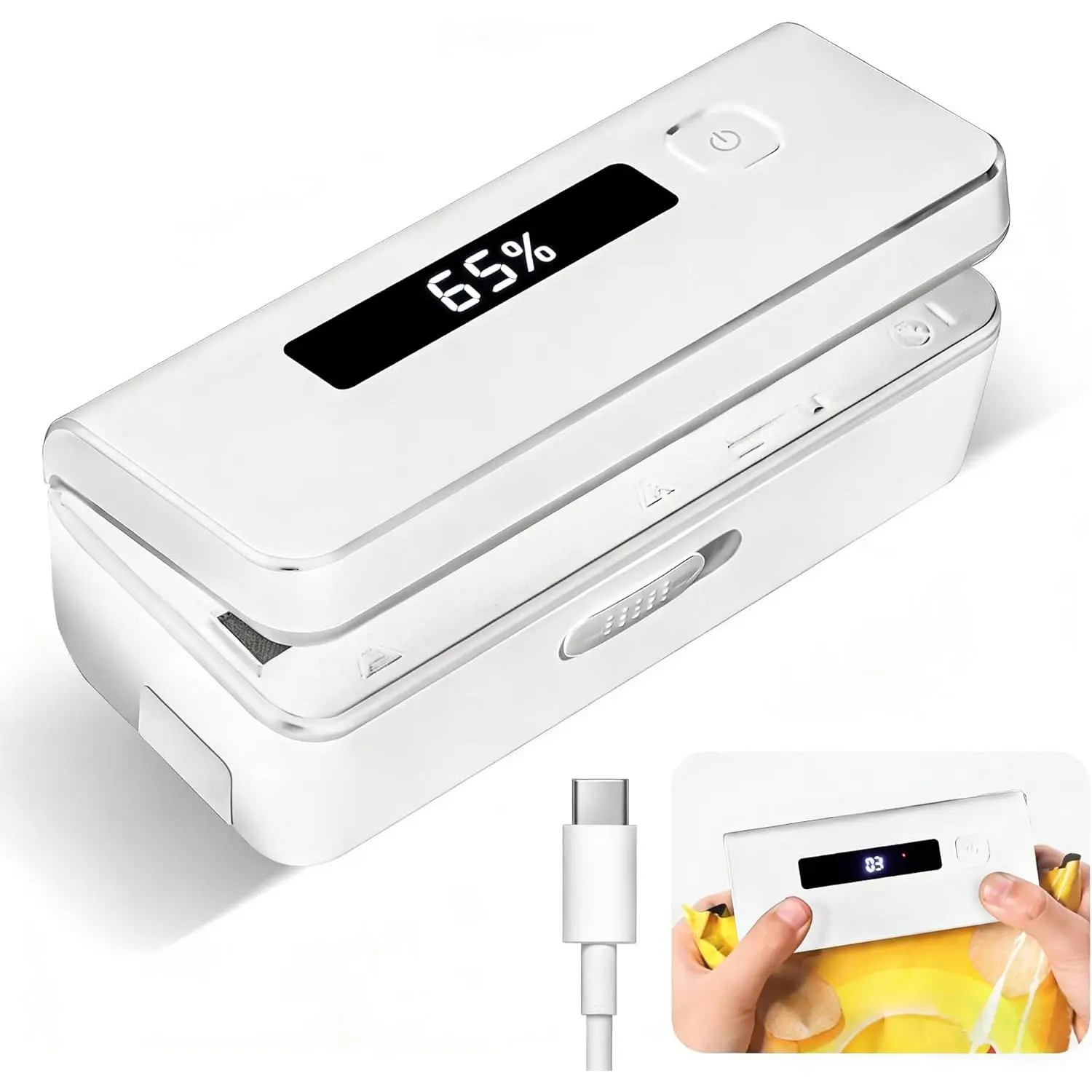 Mini Bag Sealer, 4.7"  Chip Bags Heat Sealer with LED Power Display & 9 Adjustable Gears, Capper Bag Reseal & , Rechargeable Sealing Machine Impulse For Snack Plastic Bag Mylar Cereal Bags