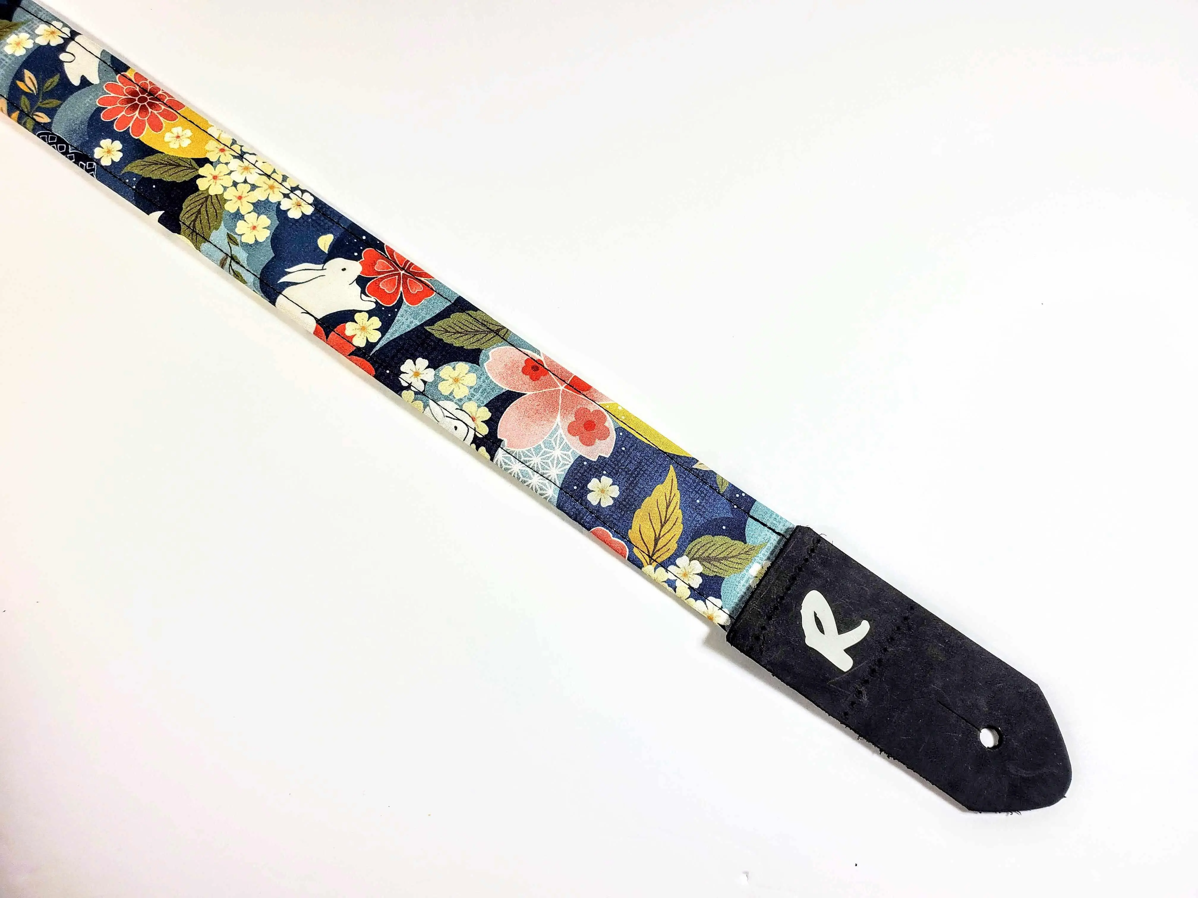 Japanese Floral Ukulele Strap -Hidden Bunnies Handmade Ukulele Strap-