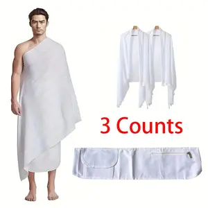 Muslim Men Prayer Towels Set of 2 + 1 Pack, Traditional Arabic Towel, Islamic Pilgrimage Shawl, Reusable Gift for Ramadan