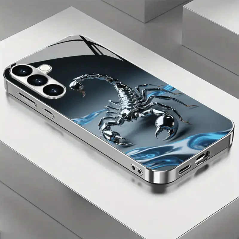 Tempered Glass Phone Case with Electroplated Metal Scorpion Pattern & Flowing Texture - High-Quality, High-Strength, Slim, Elegant Casing Cover for Samsung S25, S24, S23, S22 FE - Anti-Fouling, Easy-to-Clean, Vibration-Resistant, Fingerprint-Resistant, Sm