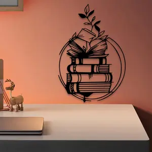 1pc Books Metal Wall Art, Books Statue Mural, Perfect for Living Room Wall, Christmas Decor, Ideal Gift for Book Lovers, Durable Metal