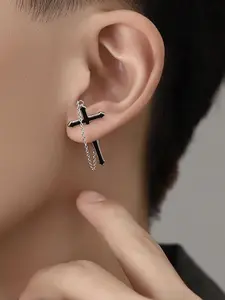 Punk Style Cross & Chain Design Earring Jacket, Cross Dangle Earring, Casual Trendy Earrings for Party, Daily Clothing Decor, Trendy All-match & Exquisite Jewelry for Birthday Gift