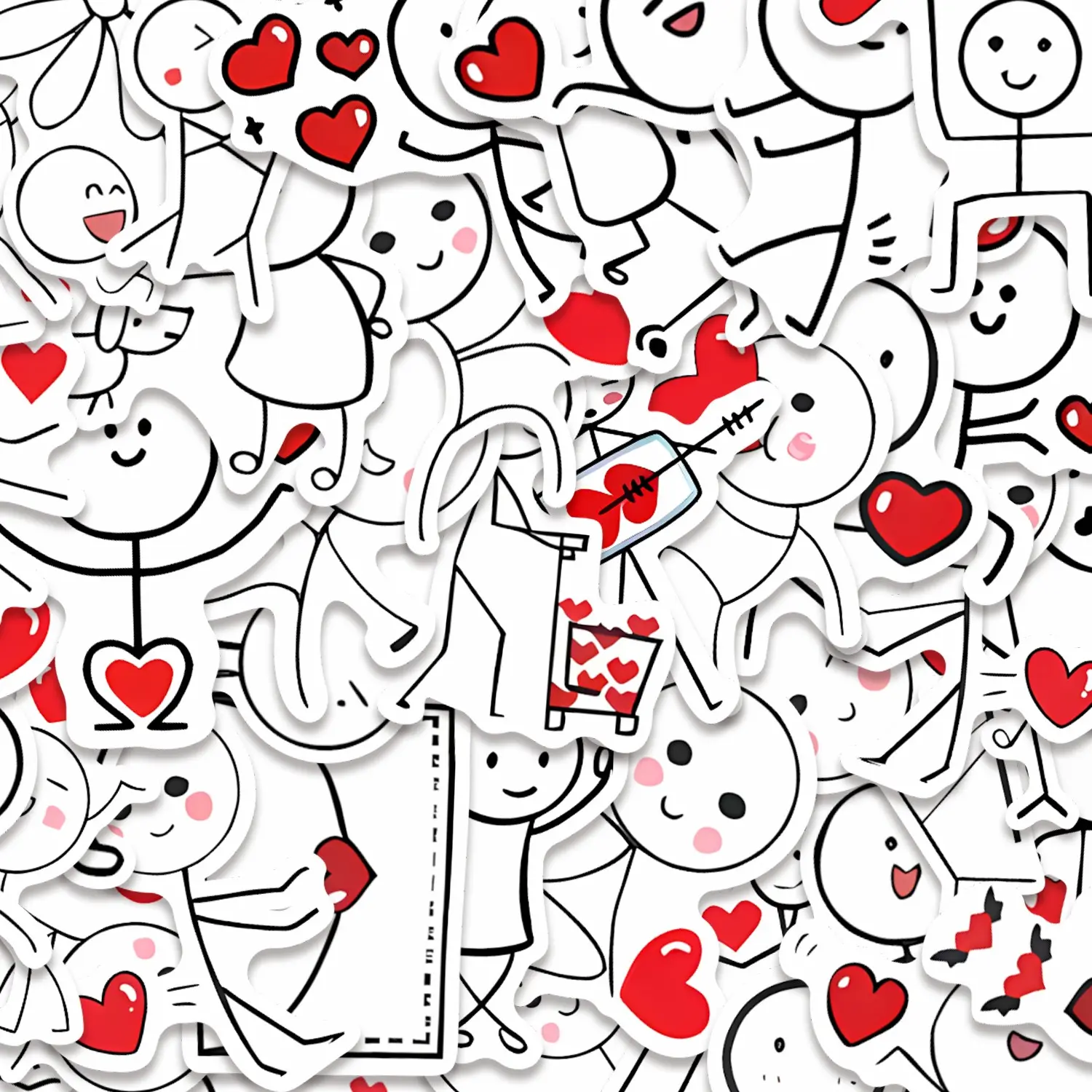 60pcs Stick Figure Love Stickers Pack, DIY Sticker Paper, DIY Decorative Stickers, Aesthetic Stickers, Cute Scrapbooking, Waterproof Cute Romantic Heart & Couple Decals for Laptop, Water Bottle, Scrapbook, Romantic Lover Gift