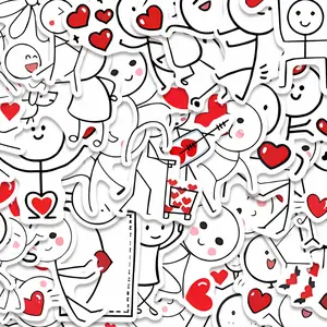 60pcs Minimalist Stick Figure Love Stickers Pack, DIY Sticker Paper, Waterproof Cute Romantic Heart & Couple Decals for Laptop, Water Bottle, Journal & Scrapbook, Romantic Lover Gift