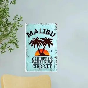 Vintage Malibu Rum Cocktail Metal Sign, Wall Decor, Wall Art, Living Room Decor, Wall Decor for Home, Bar, Cafe, Man Cave Decor