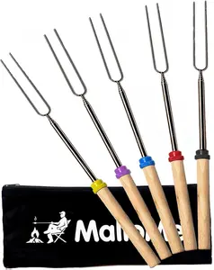 MalloMe Smores Sticks for Fire Pit Long - Marshmallow Roasting Sticks Smores Kit - Smore Skewers Hot Dog Fork Campfire Cooking Equipment, Camping Essentials S'mores Gear Outdoor Accessories 32" 5 Pack