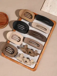 10pcs simple and gentle flower hair clip, suitable for women's hollow ingot clip, elegant and elegant hair clip on the back of the head oval duck bill clip, frosted solid color all-match daily leisure extremely simple style design Hair Clip Set