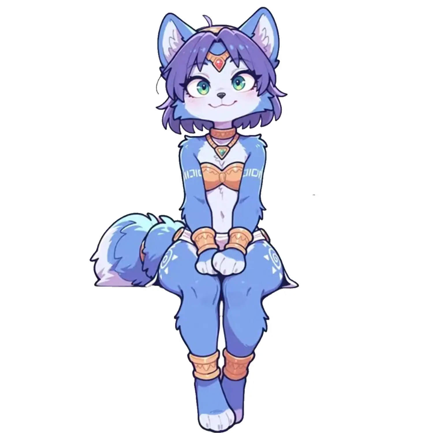 Cute Blue Fox Girl Sticker, Kawaii Anime Kitsune Character Sitting Pose, Aesthetic Decal for Laptop, Car Window, Gaming Setup, Fantasy Style Gift