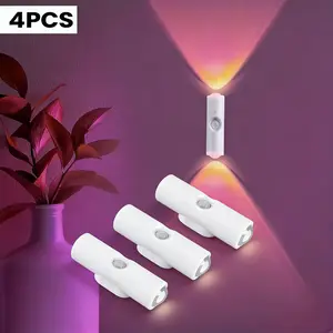 3/4Pcs RGB Gradient Smart LED Night Light with Motion Sensor, Dimmable Wall Lamp, USB Rechargeable Indoor Ambient Lighting, Magnetic Step Lamp for Entryway, Wall Light for Bedroom Living Room Office Hallway Wireless Night Light
