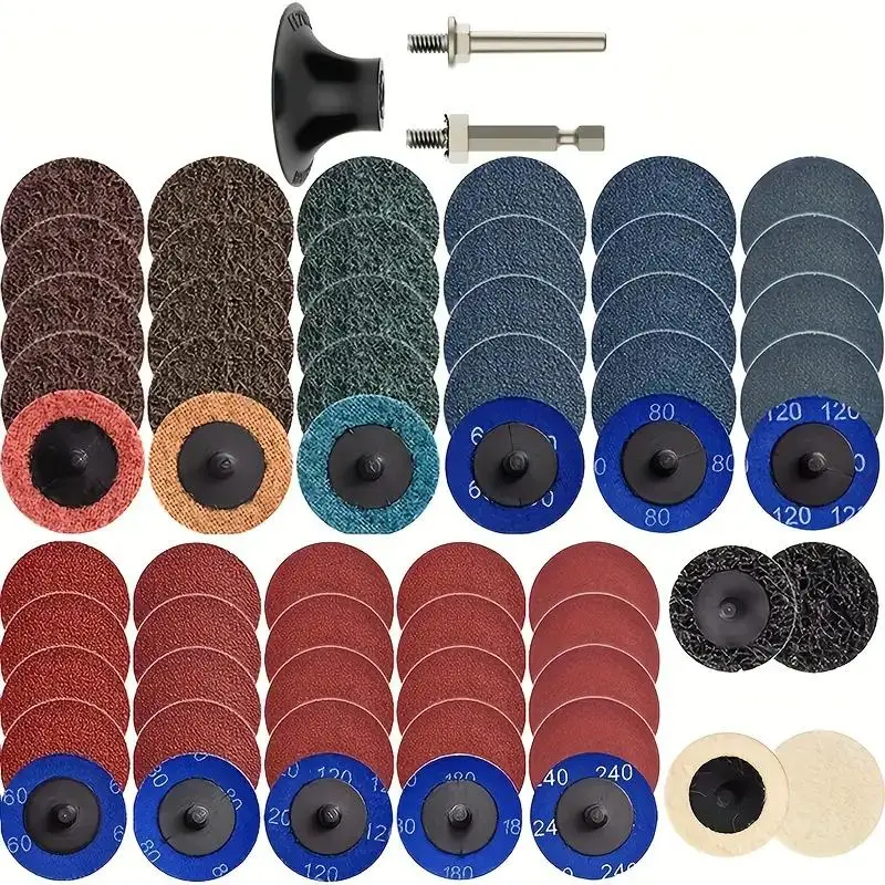 2 Inch Sanding Disc, 60pcs/set Quick Change Sandpaper Set with 1/4 Inch Chuck, Abrasive Tool Use, Ideal for Surface Treatment and Rust Removal Paint